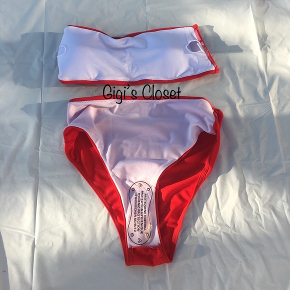 Bandeau Bikini High Waisted RED - Picture 4 of 8